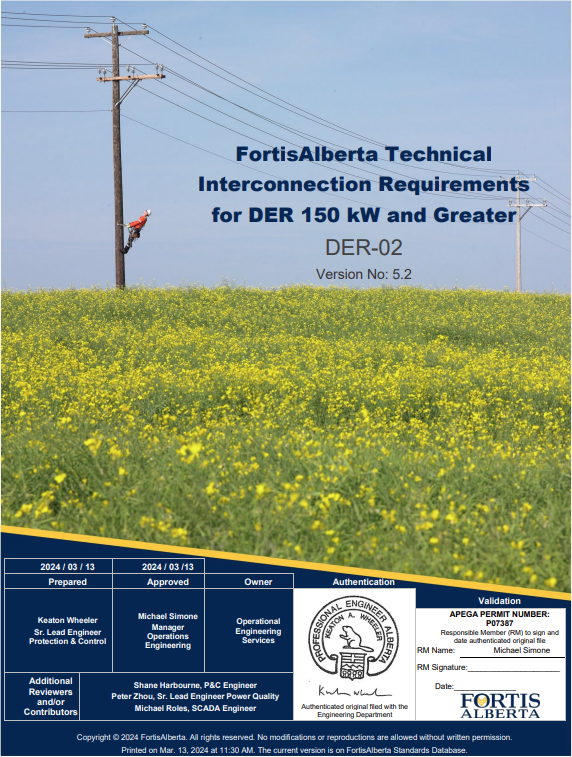 DER-02 - FortisAlberta Technical Interconnection Requirements - DER 150kW and Greater