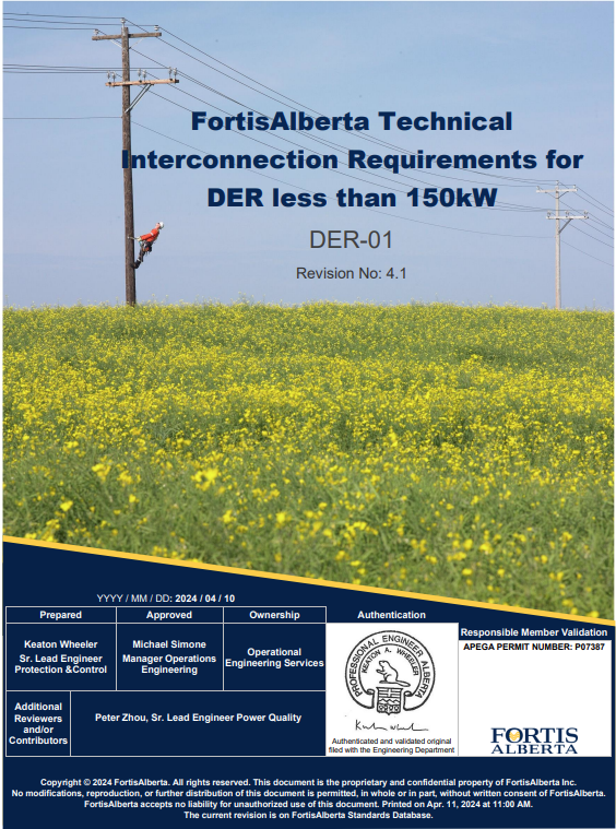 DER-01 - FortisAlberta Technical Interconnection Requirements - DER Under 150kW