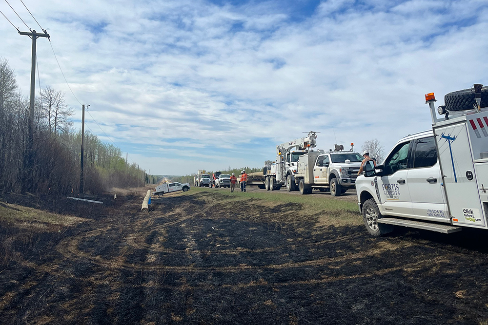 Trucks with grass fire