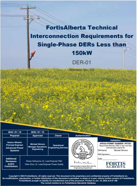 DER-01 - FortisAlberta Technical Interconnection Requirements for Single-Phase DERs Less than 150 kW