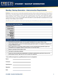 Standby or Backup Generator Interconnection Requirement Checklist